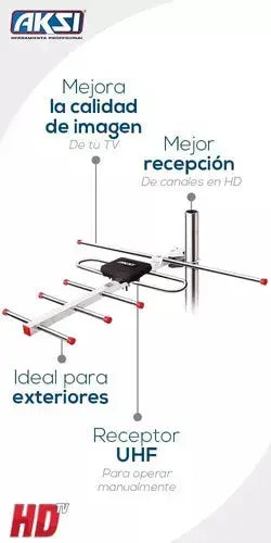 Antena Para Exteriores Aksi De 8 Elementos Hd Tv - AKSI - vista lateral