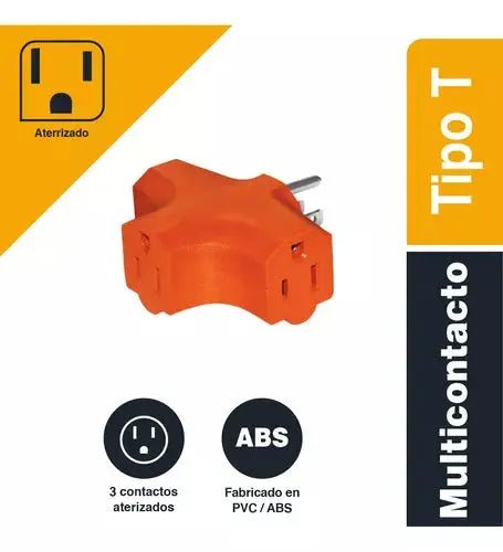 Adaptador Multicontacto Sanelec Aterrizado Tipo T 3 Contacto - Sanelec - vista lateral