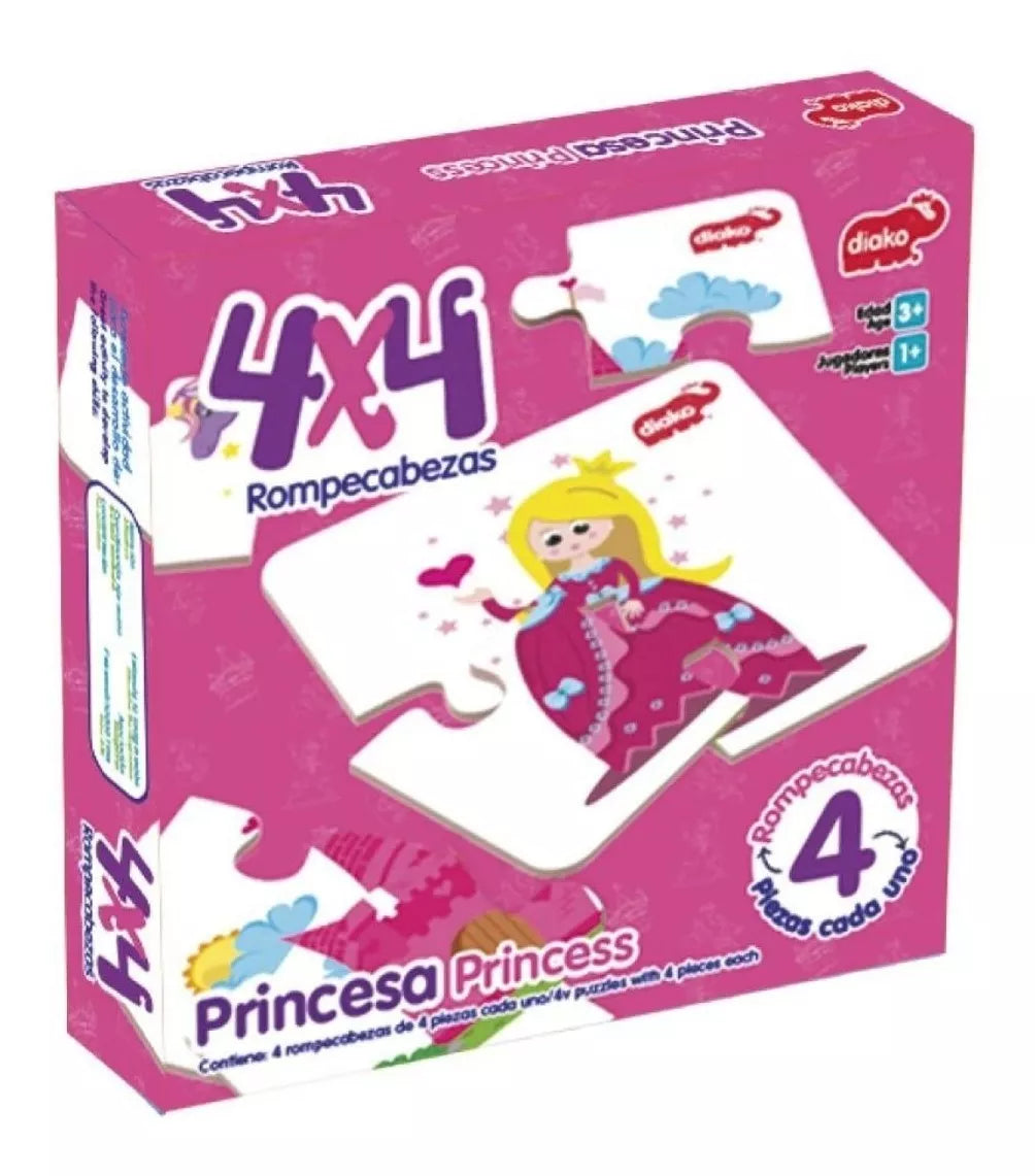 Primer Rompecabezas Infantil 4x4 De Princesa Diako Madera