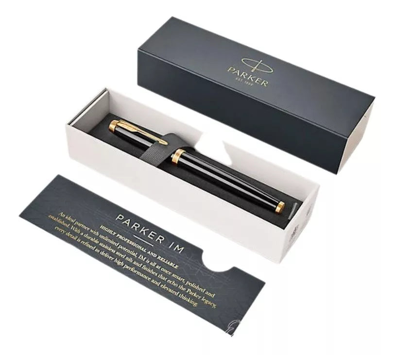 Pluma Rollerball Parker Punta Fina Acabado Dorado Premium