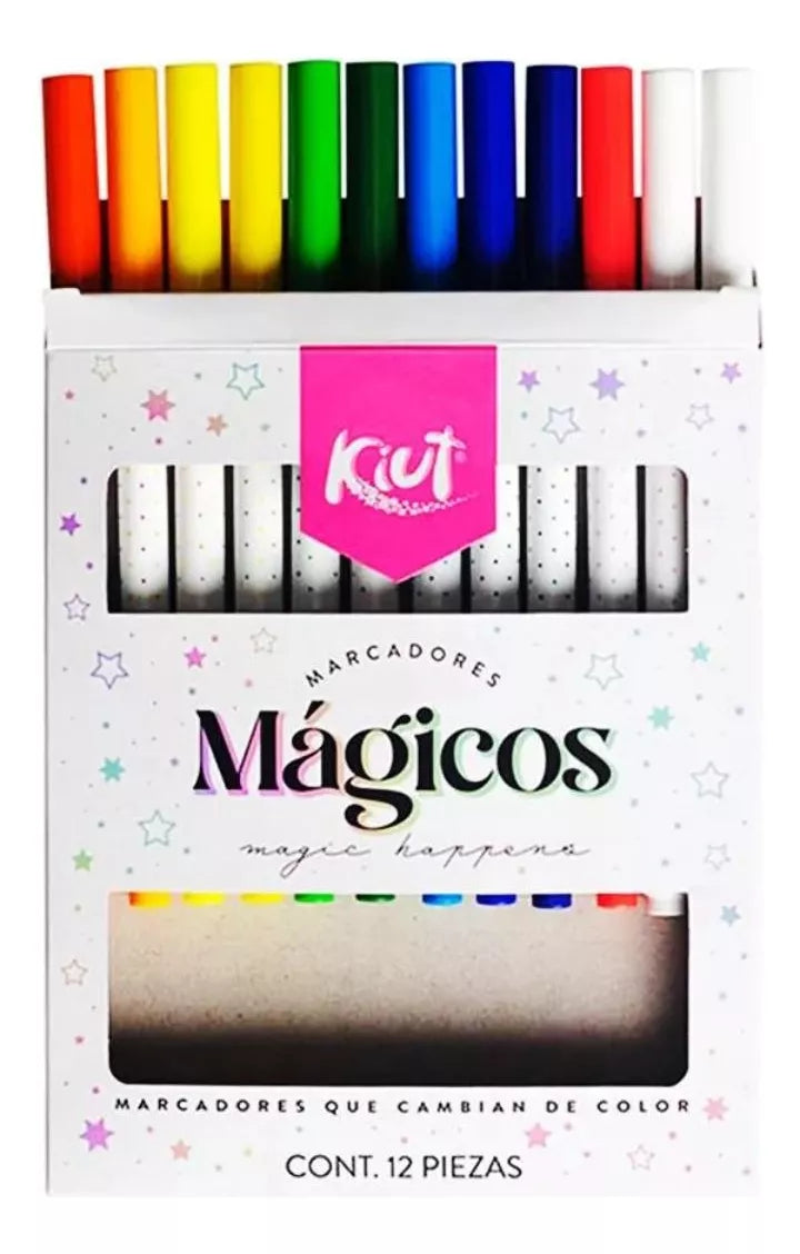 12 Marcadores Plumones Magicos Kiut Tinta Cambian Color