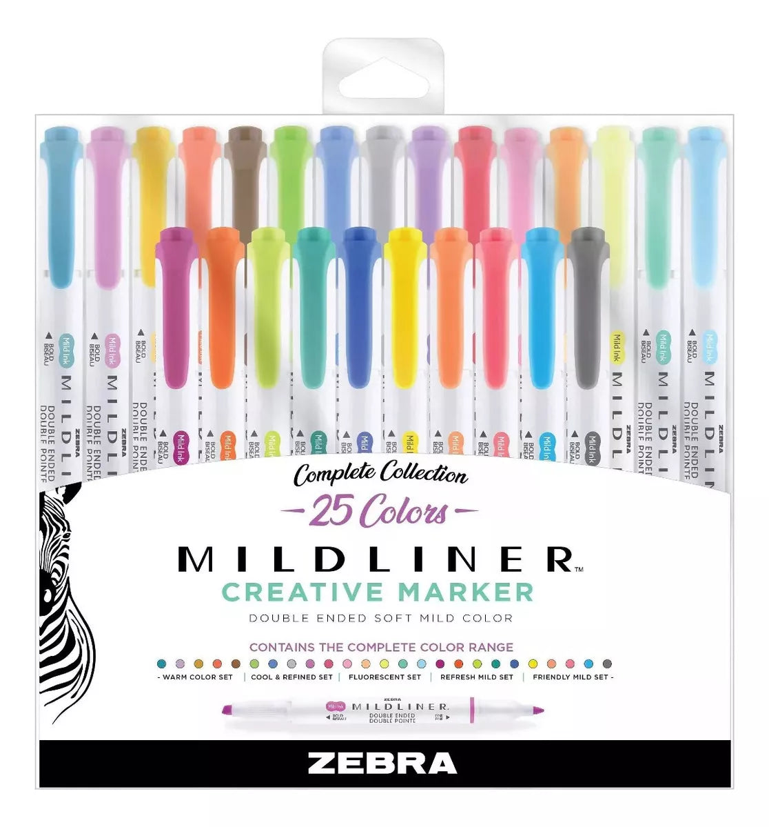 25 Piezas Marcadores Zebra Mildliner Doble Punta Base Agua