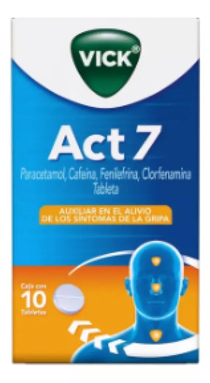 Caja Tabletas Vick Act 7 Auxiliar Alivio Sintomas Gripa
