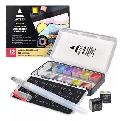 Set 12 Acuarelas Iridiscente Arteza Perlas Metalicas - Coveme - detalle