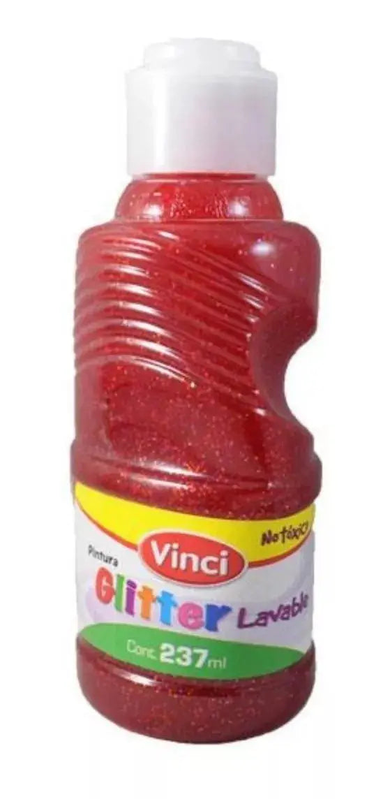 Pintura para Dedos Glitter Lavable Vinci Colores Surtidos 237ml Rojo - Vinci