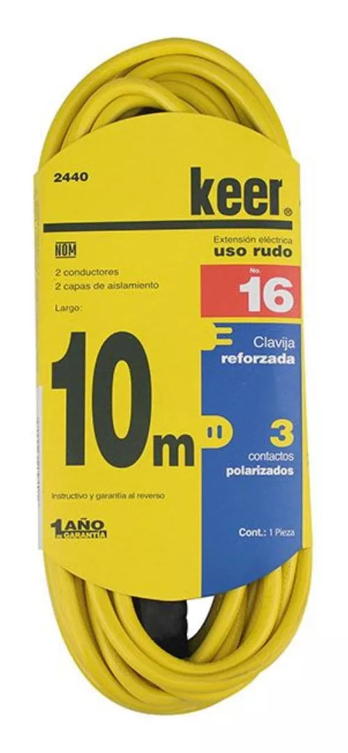 Extensión Amarilla Dos Conductores 10m Keer Uso Rudo