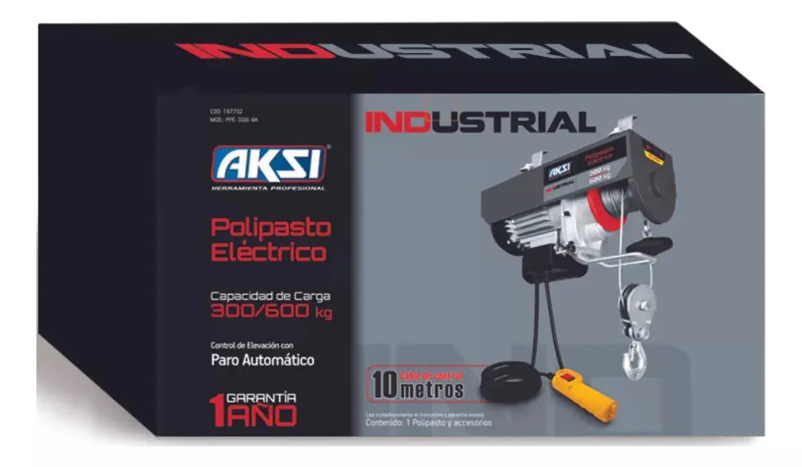 Polipasto Electrico Aksi Cap 300/600 Kgs Industrial - Aksi - empaque