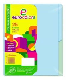 25 Folder Tamaño Carta Eurocolors Surtido Colores Pastel