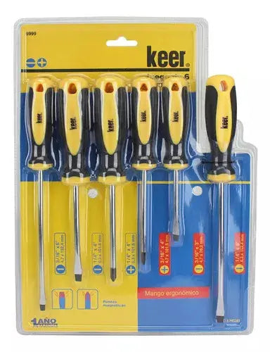 Juego 6 Desarmadores Punta Magnetica Keer Mango Bimaterial - Marchante MX