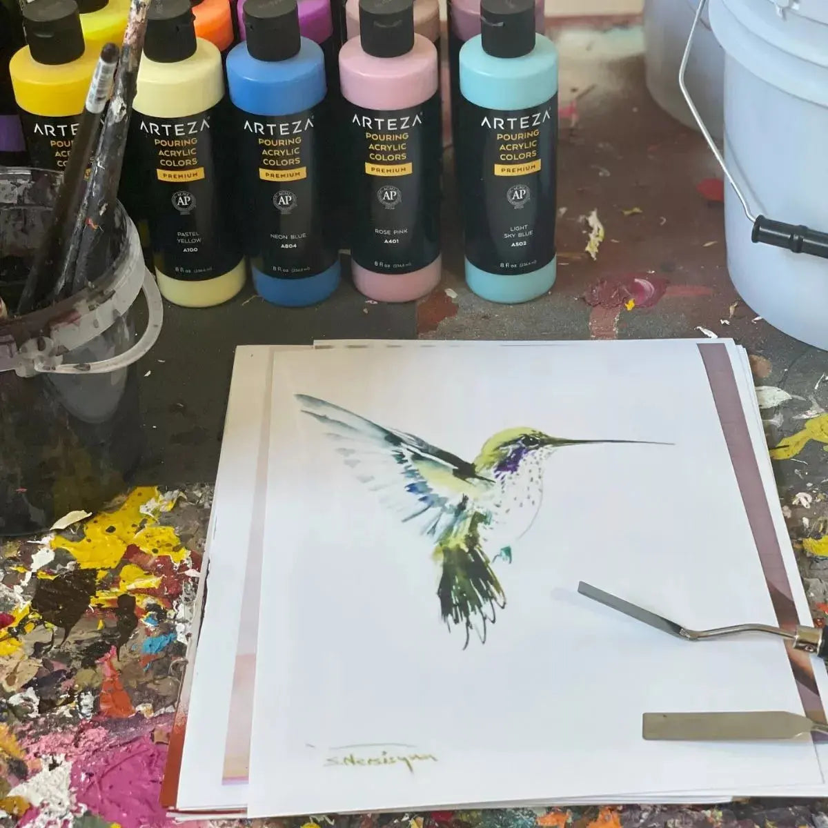 8 Pintura Acrílica Fluido Pouring Vertido 118ml Soft Arteza - Coveme - vista trasera