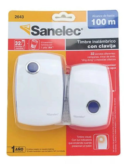 Timbre Inalámbrico A Azul Sanalec C/clavija Alcance 100m - Sanelec - vista lateral
