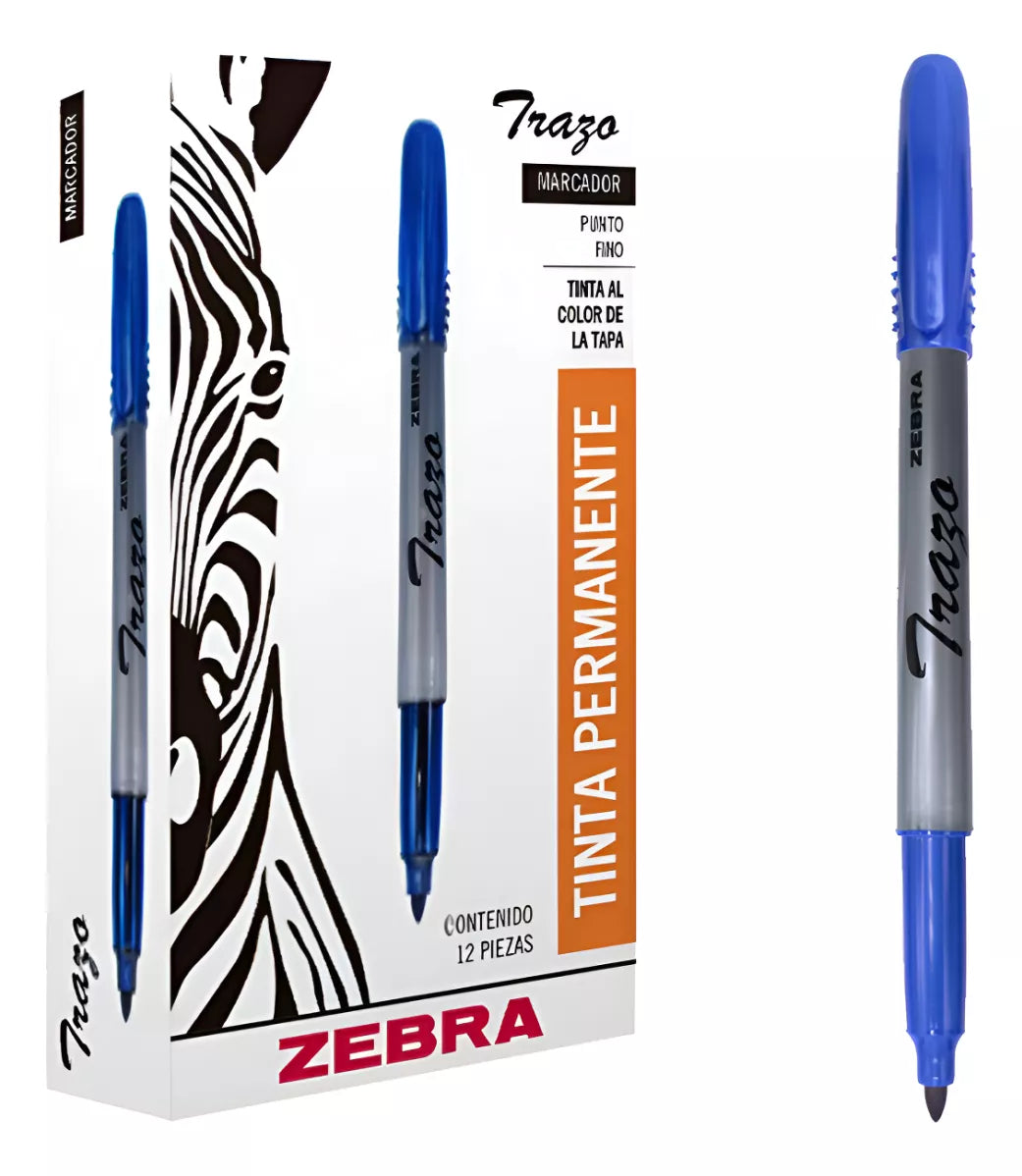 Marcador Tinta Permanente Zebra Punto Fino Azul Escolar