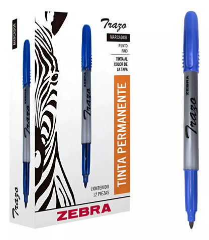 Marcador Tinta Permanente Zebra Punto Fino Azul Escolar - Marchante MX
