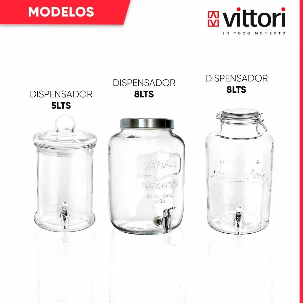 Dispensador Vitrolero 4.8l Tapa Canica Vidrio Cristalino - Vittori - empaque
