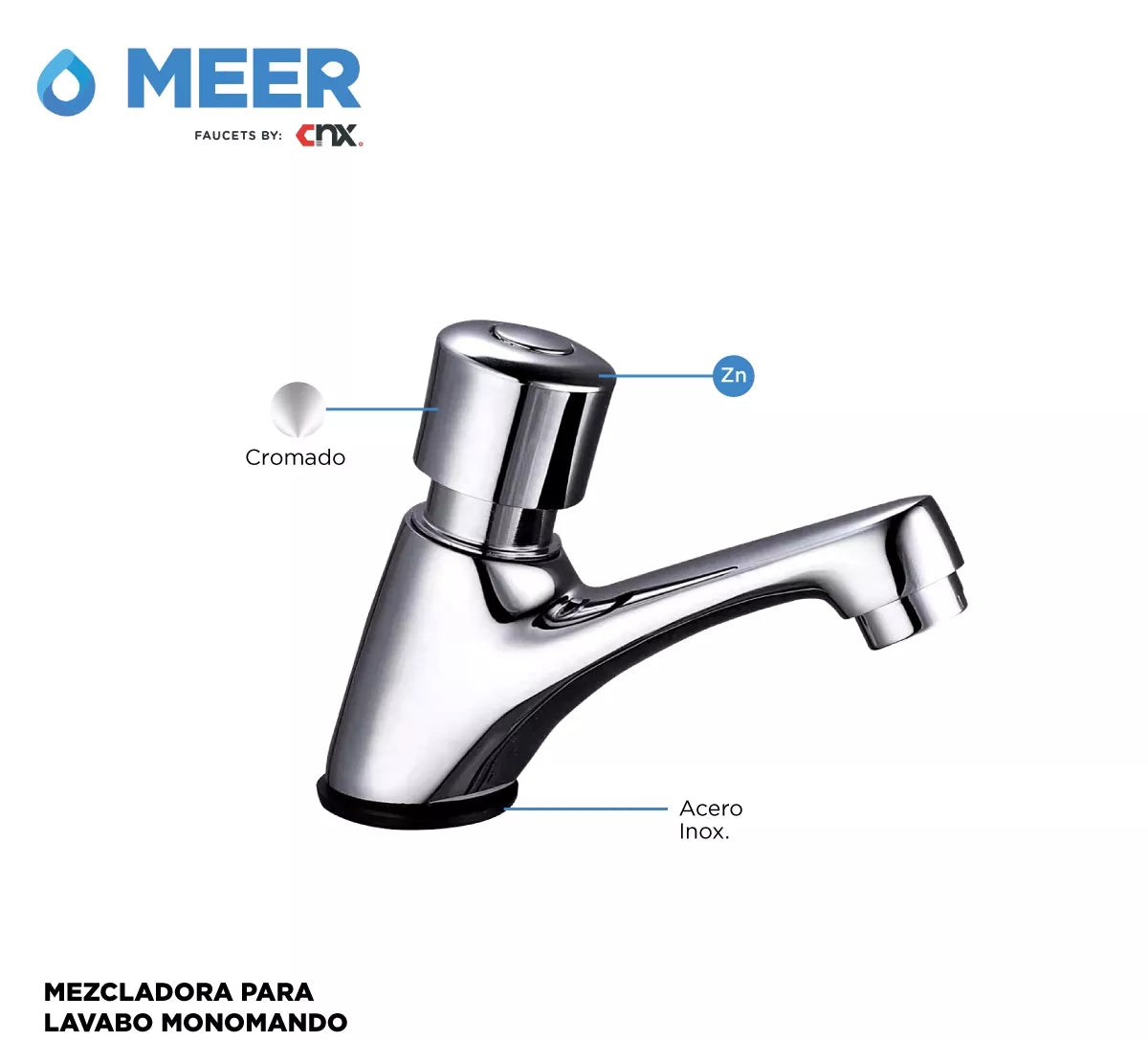 Llave Temporizadora Lavabo Meer Cromada Acero Inoxidable