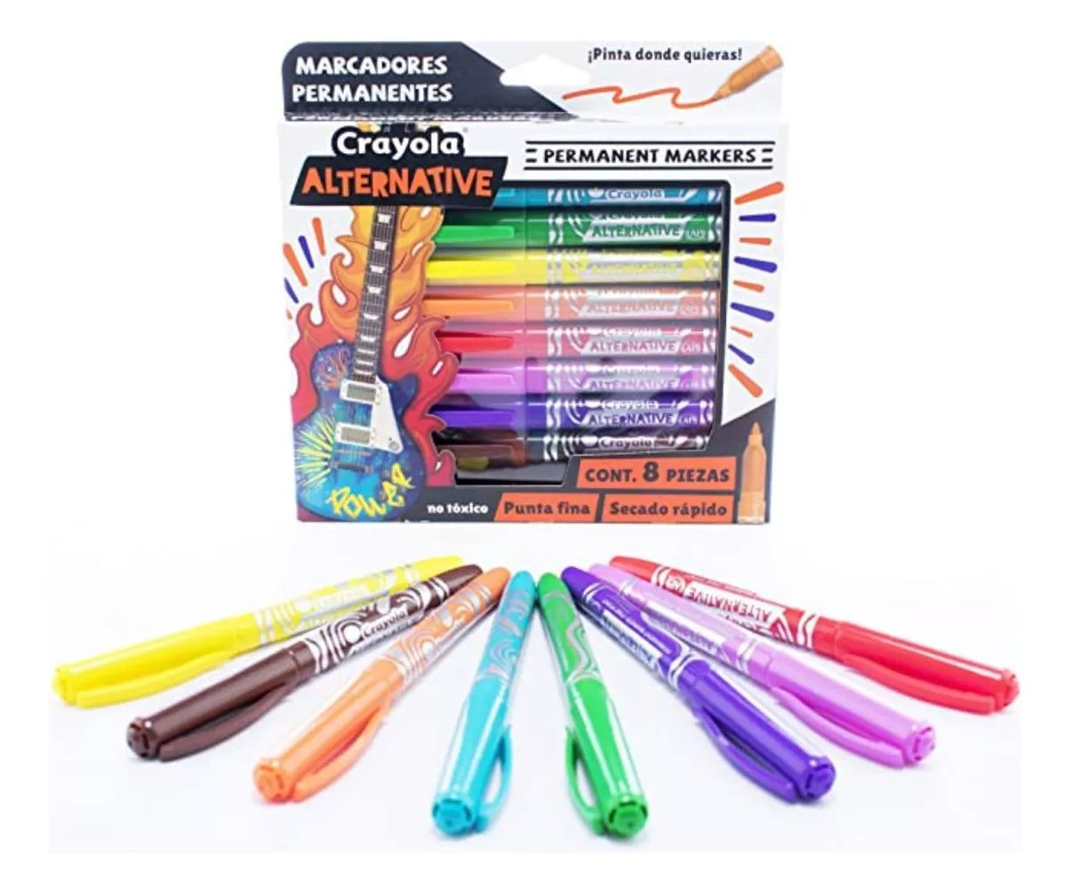 8 Marcadores Permanente Alternative Crayola Punta Fina Color