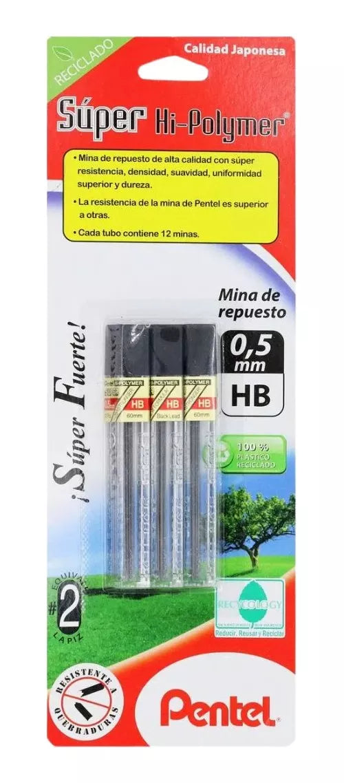 3 Minas Puntillas Lapicero Pentel Super Hi-polymer 0.5mm