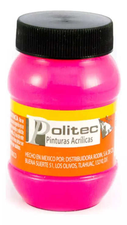 Set 6 Pintura Acrilica Politec Neon Fluorescente 100ml Color - Politec - vista lateral