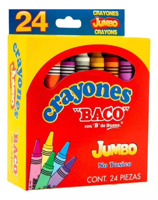24 Crayones Jumbo Redondos Baco Escolares Dibujo Colorear - BACO - empaque