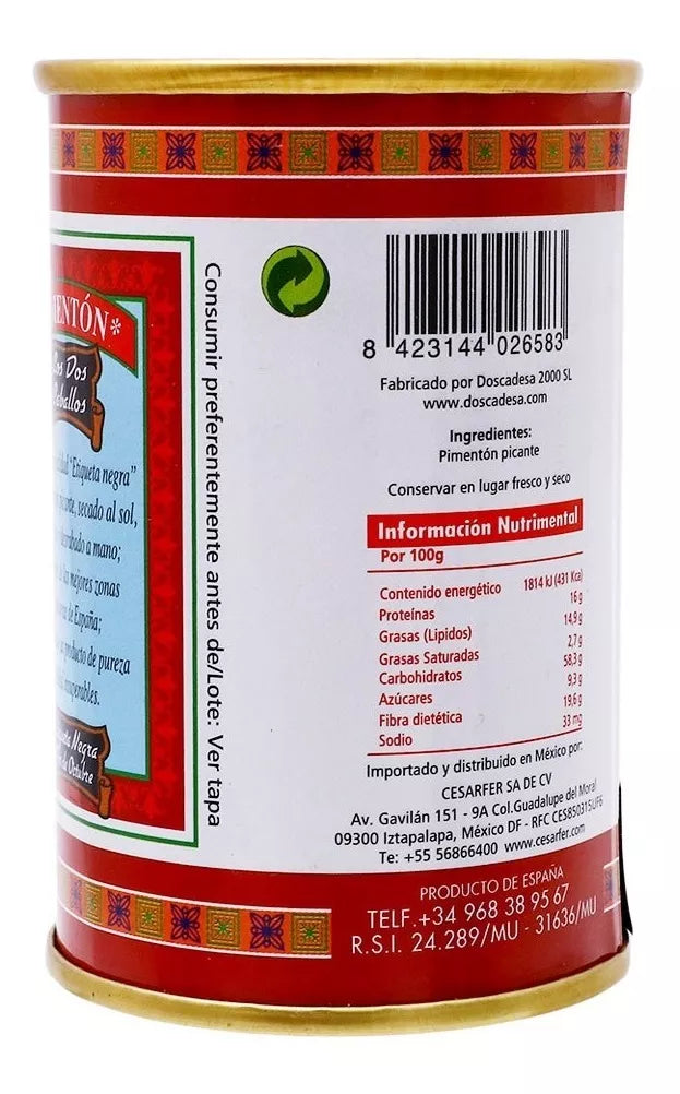 Pimentón Dulce Puro Paprika Español Dos Caballos 90g