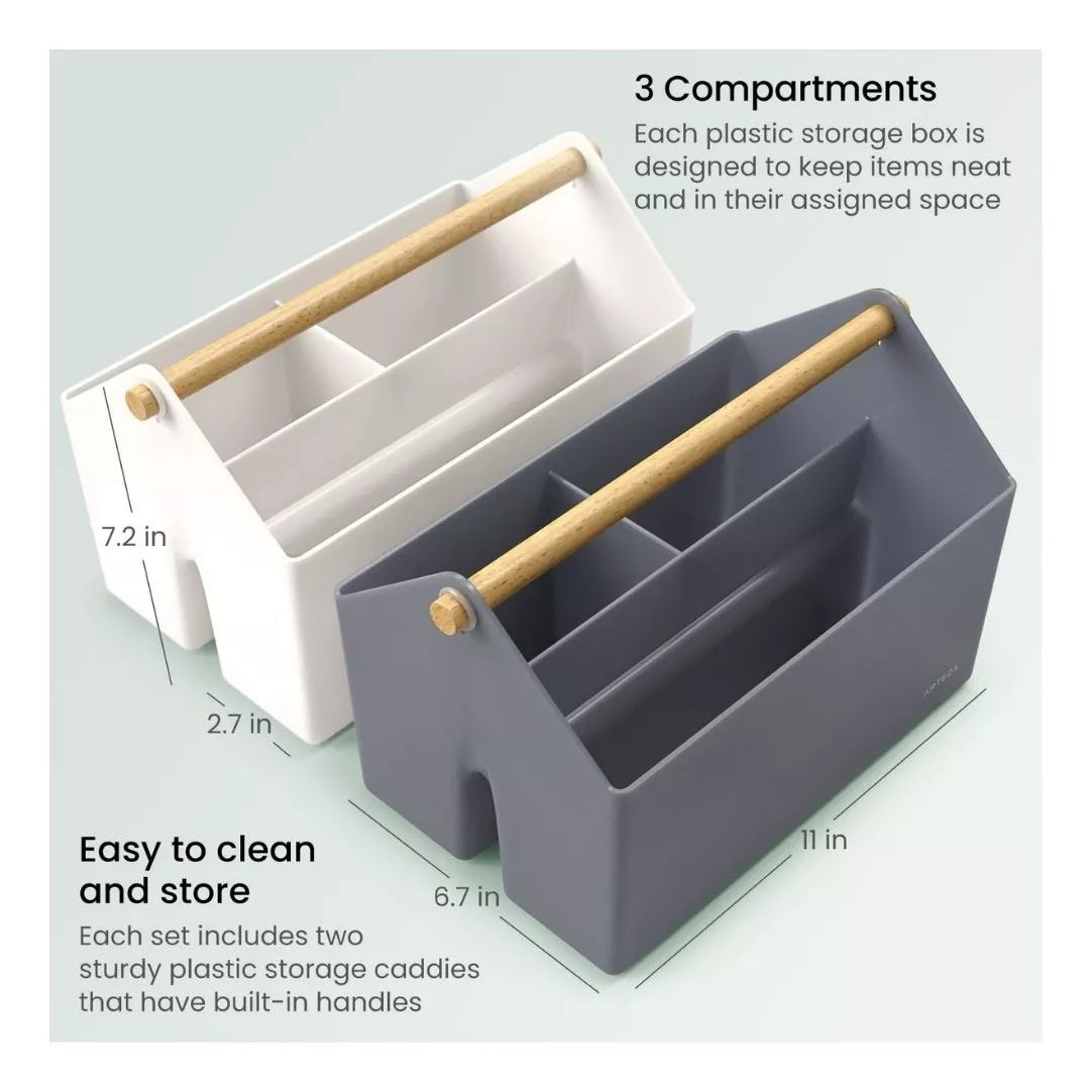 2 Cestas Almacenamiento Madera Arteza Gris/Blanco