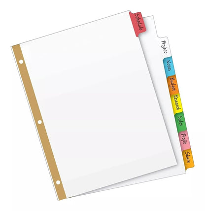 8 Separadores Borrables Avery Carpeta Pestañas Multicolor