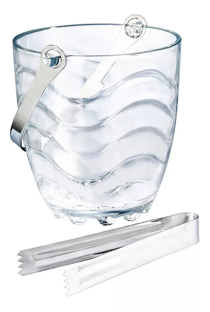 Hielera Vidrio Grueso Hielo Enfriadora Ondas Pinzas Regalo - Das