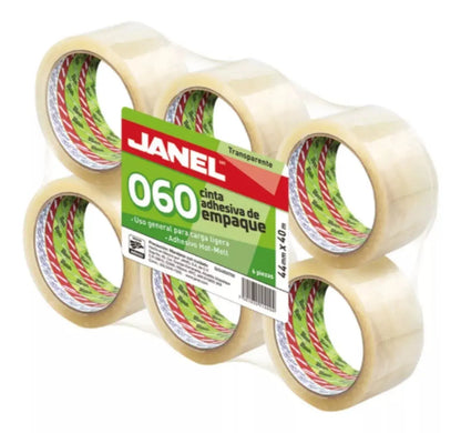 6 Cinta Adhesiva Empacar Janel 060 Transparente 44x40m Rollo - Janel
