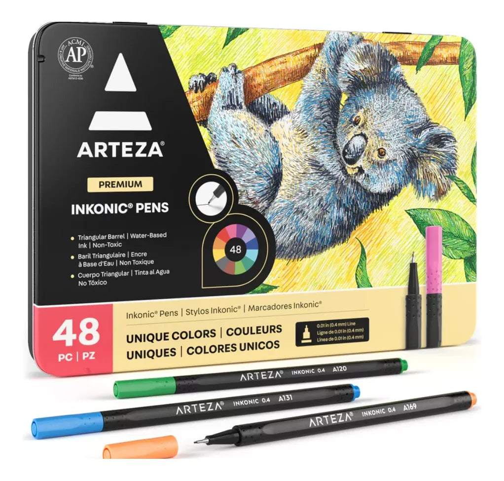 Set 48 Boligrafos Fineliner Inkonic 0.4 Mm Colores Arteza