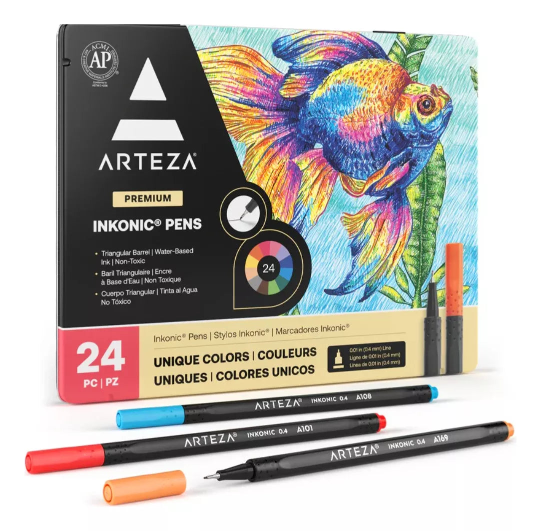 24 Boligrafos Fineliner Inkonic 0.4 Mm Colores Arteza