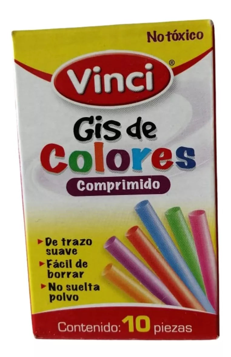 10 Gises Colores Vinci Trazo Suave Gis Escolar No Tóxico