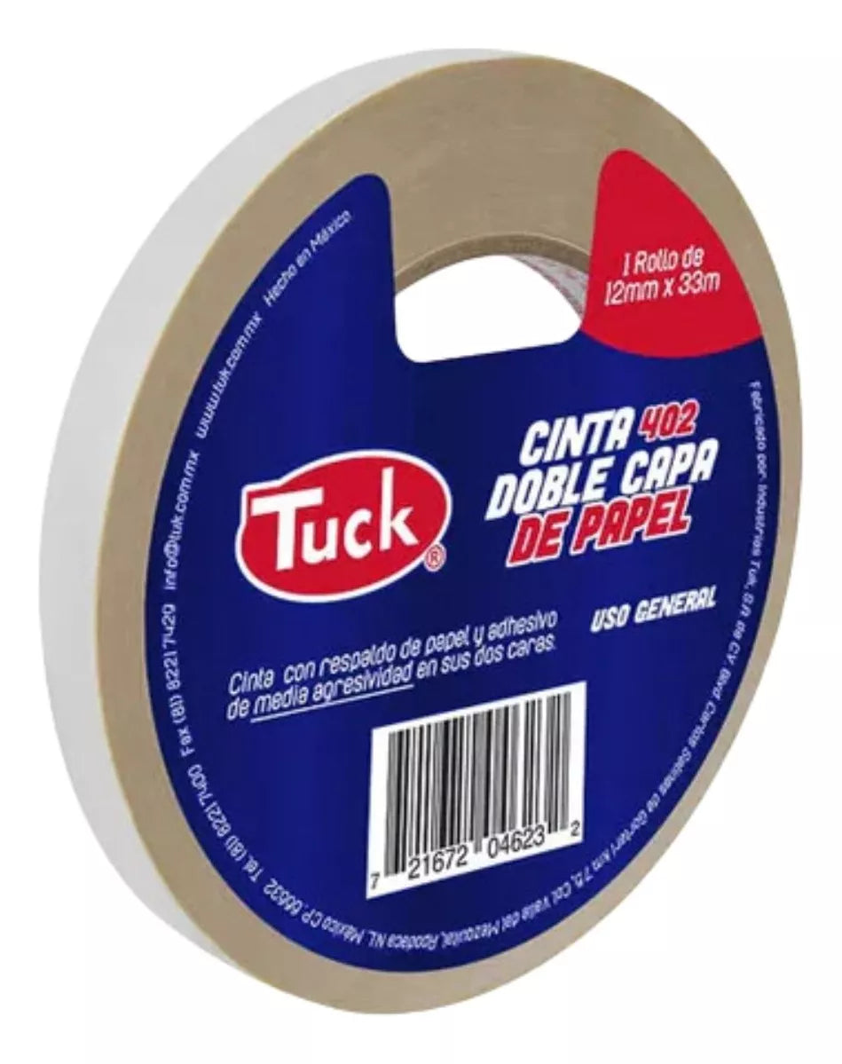 Cinta Doble Cara Papel Uso General Tuck 12mm X 33m Tipo 402