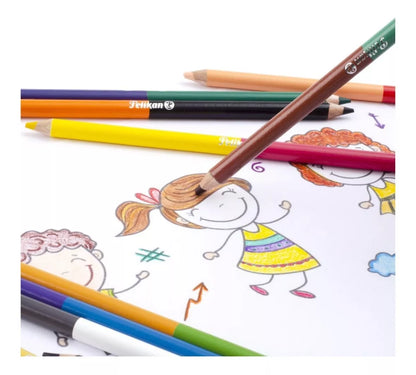 Caja 12 Lápices Bicolores Redondos 4mm Mina Gruesa Metalicos