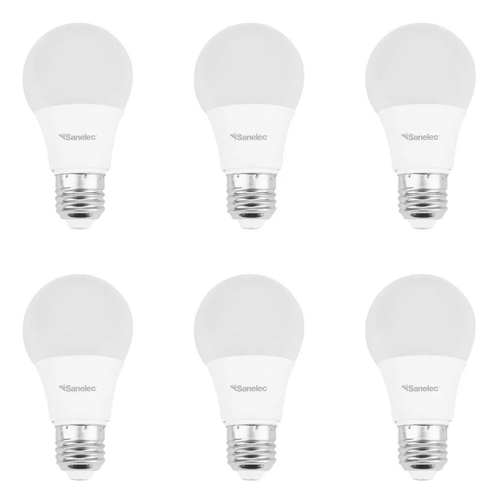6 Pzs Foco Led Tipo A19 12w Sanelec Luz Blanca Fria 6500k