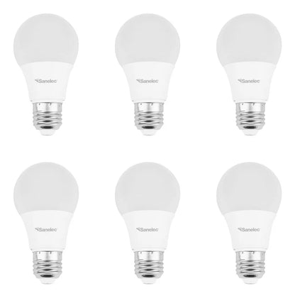 6 Pzs Foco Led Tipo A19 12w Sanelec Luz Blanca Fria 6500k