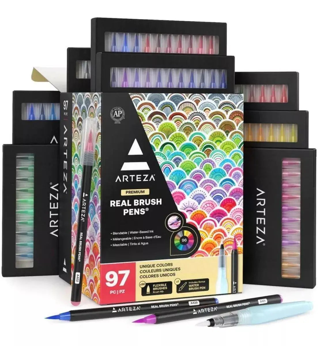 Set 96 Brush Pen Colores Dibujo Plumón Punta Pincel Arteza - Coveme - empaque