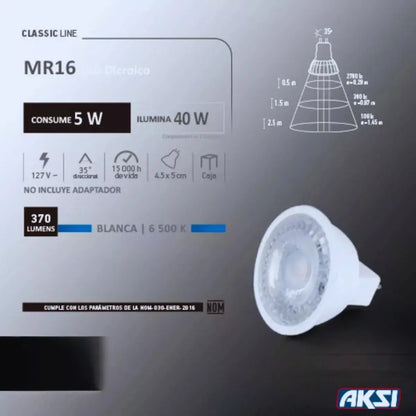 5pz Foco Led Aksi Mr16 5w Luz Blanca 127v Base Gu5.3 - Marchante MX