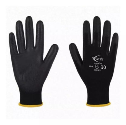 12 Guantes Seguridad Recubiertos Poliuretano Ribete Colores