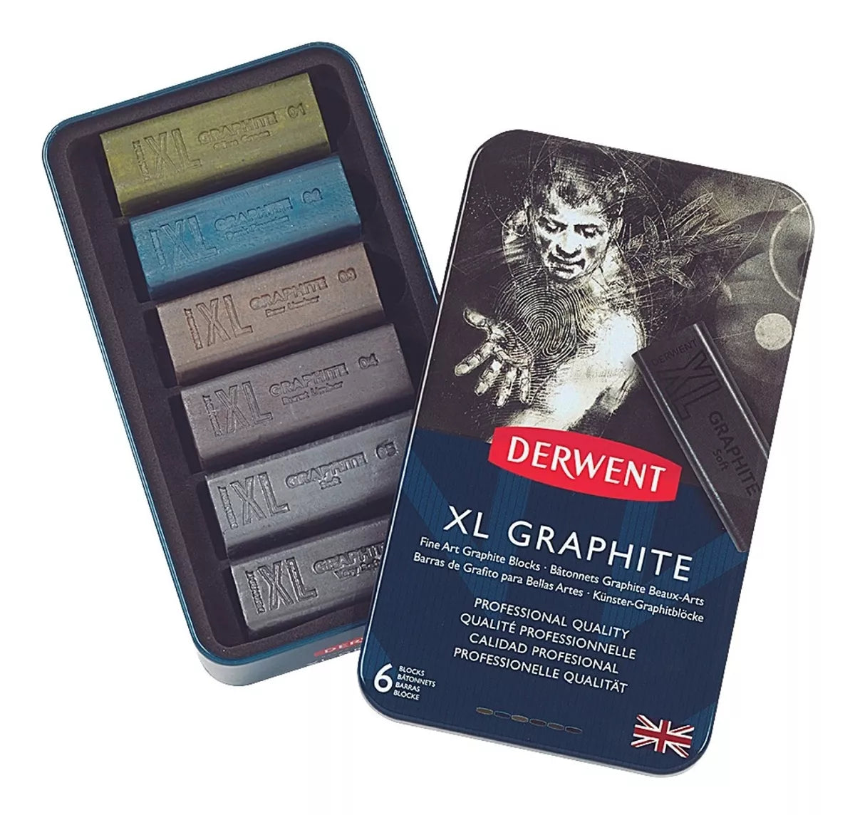 Carbón Xl Graphite Xl Charcoal Caja Metálica Derwent 6 C/u - MarchanteMX