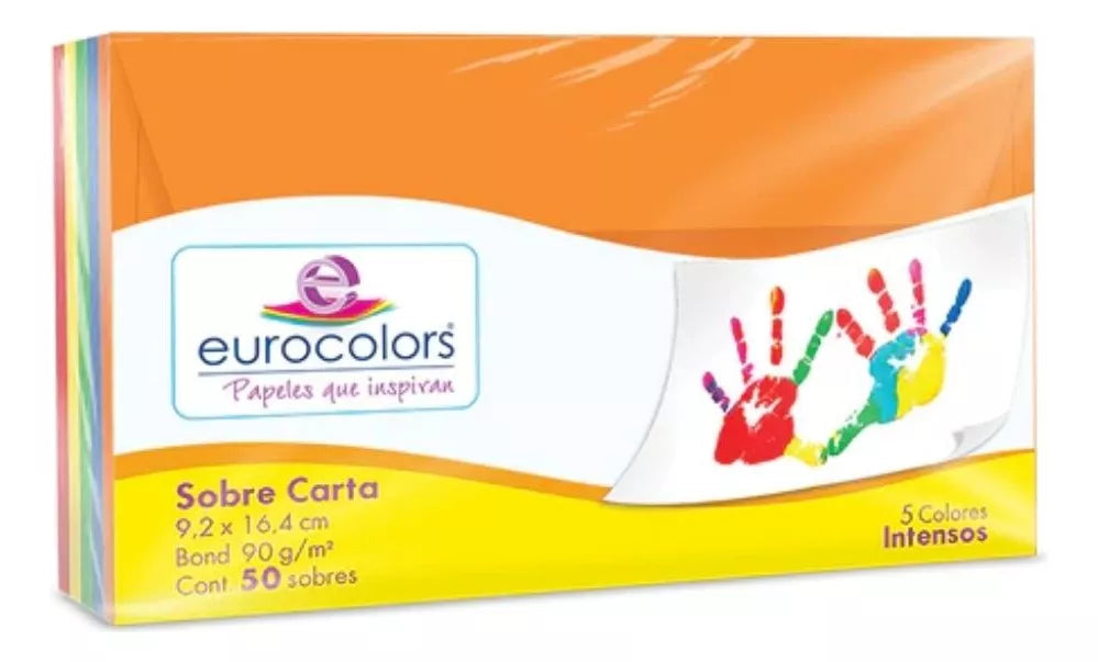 50 Sobres Social Eurocolor 5 Colores Intensos 10.5 X 8 Cm