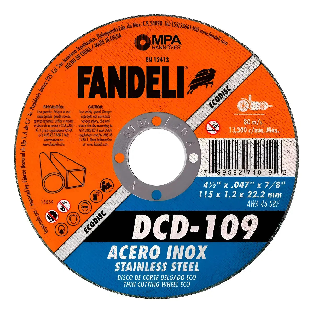 100 piezas Disco Corte Acero Inoxidable Fandeli Eco 4 1/2" - Marchante MX
