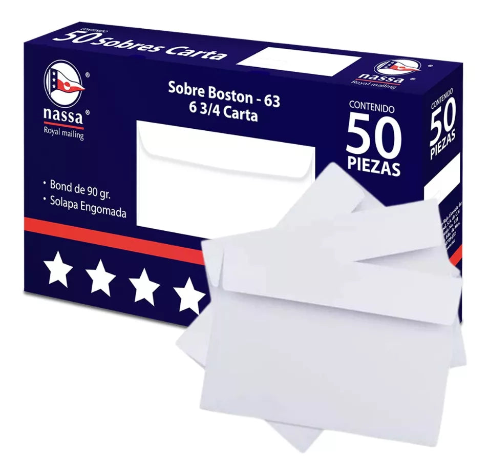 500 Sobres Correspondencia Nassa Blanco Carta 9.2 X 16.4cm