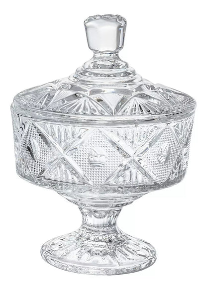 Azucarera Dulcero Bombonera Vidrio Cristal Labrado Tapa