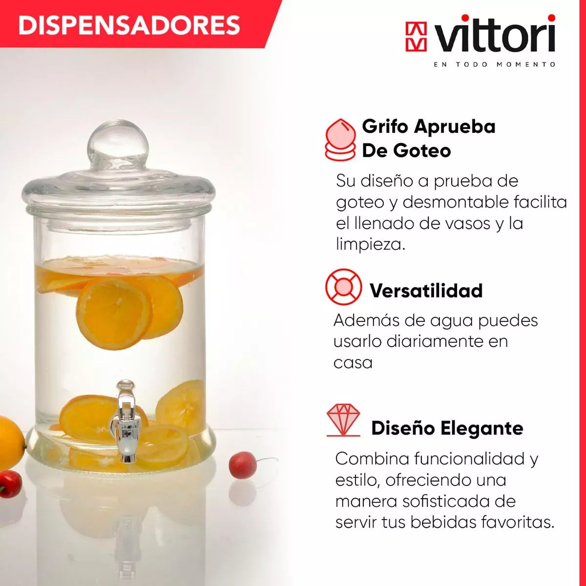 Dispensador Vitrolero 4.8l Tapa Canica Vidrio Cristalino