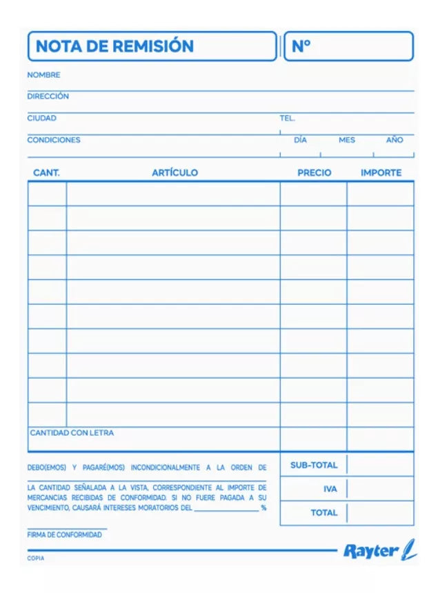 6 Block Notas Remisión Duplicado Rayter 1/4 22 Juegos C/u