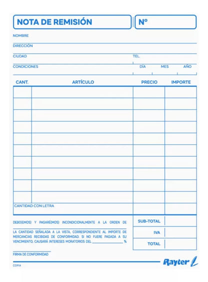 6 Block Notas Remisión Duplicado Rayter 1/4 22 Juegos C/u