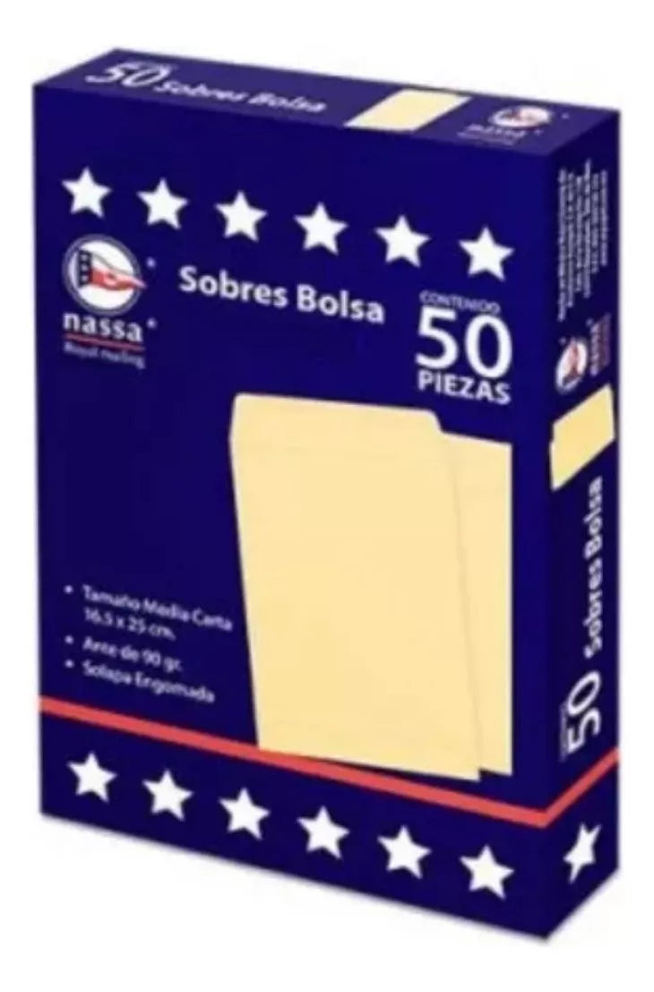 50 Sobres Bolsa Nassa Tamaño Esquela Ante 90g Engomado