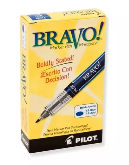 Caja 12 Marcadores Bravo Pilot Tinta Liquida Punto Fino