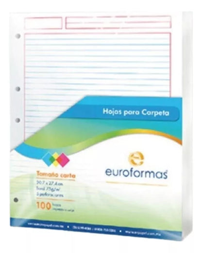 100 Hojas Carpeta Repuesto Euroforma Tamaño Carta 75g Elegir