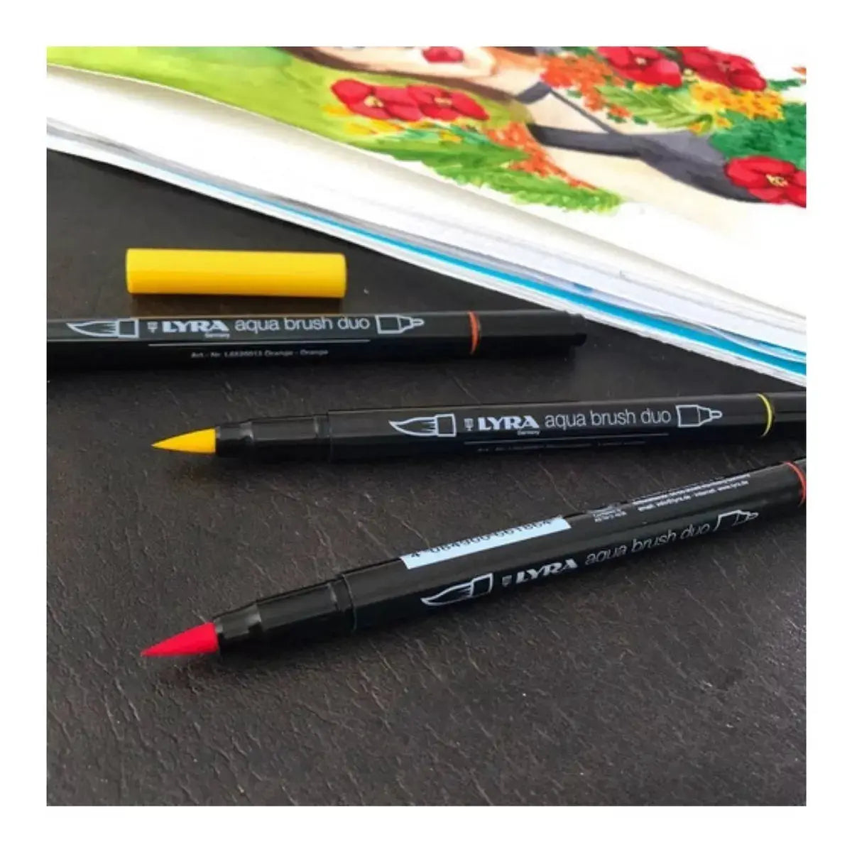 Marcadores Rotulador Plumón Doble Punta Lyra Aqua Brush 12 Piezas - lyra - detalle